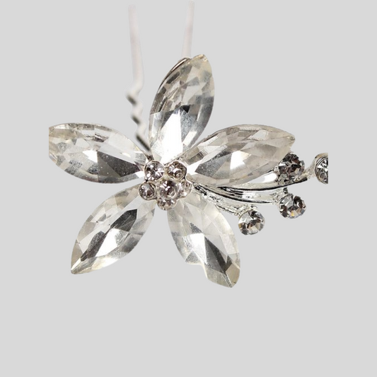 Horka Hairpins Deluxe blomst Rhinestone sølv