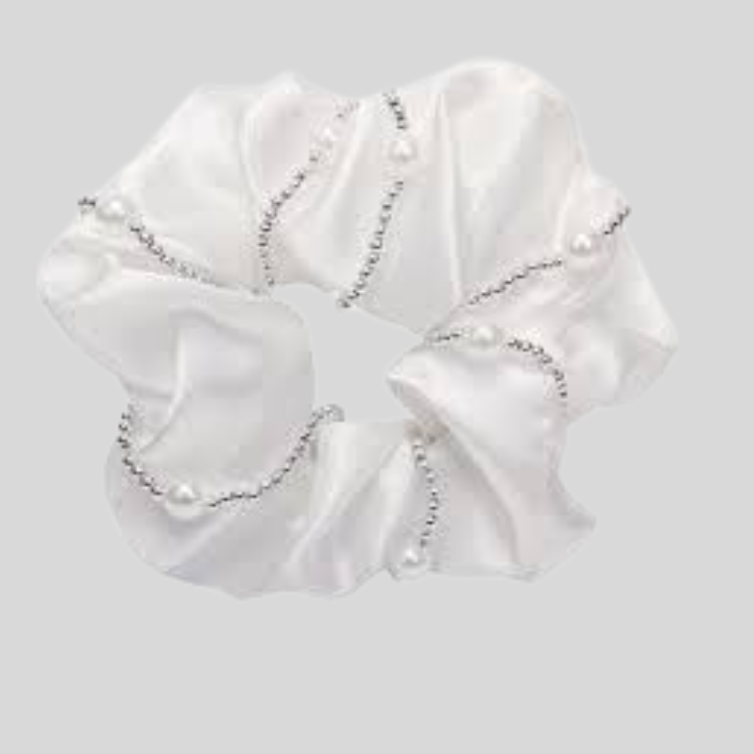 Imperial Riding Crystal Pearl Scrunchie - White